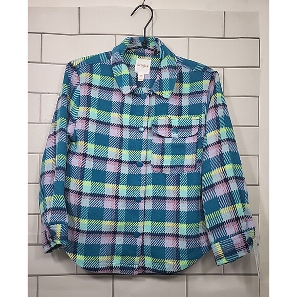 Cat & Jack Other - Cat & Jack Girls Sz M Teal Plaid Shacket Shirt Jacket Casual School Outdoor NWT